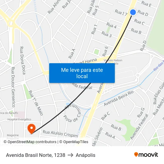 Avenida Brasil Norte, 1238 to Anápolis map