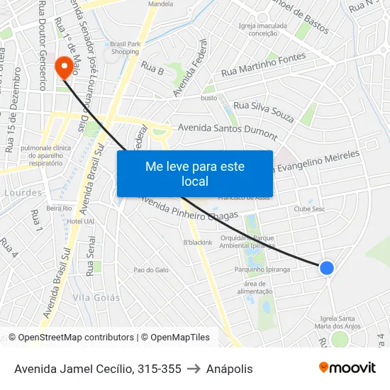 Avenida Jamel Cecílio, 315-355 to Anápolis map