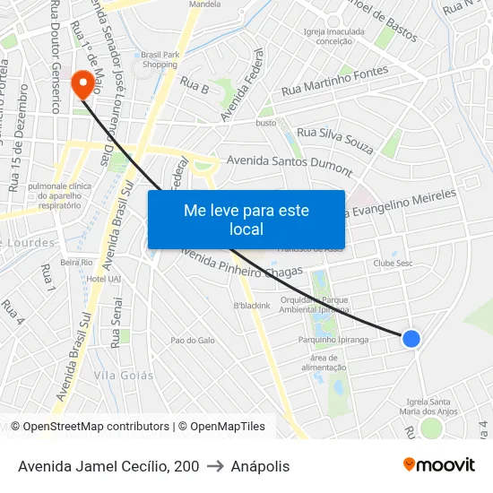 Avenida Jamel Cecílio, 200 to Anápolis map
