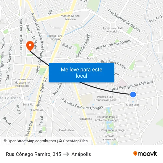 Rua Cônego Ramiro, 345 to Anápolis map