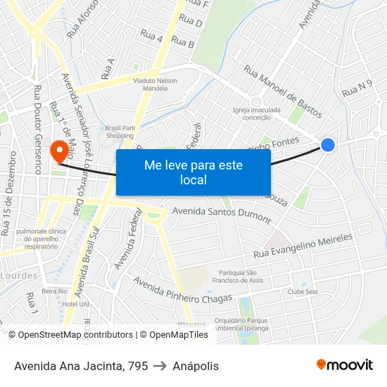Avenida Ana Jacinta, 795 to Anápolis map