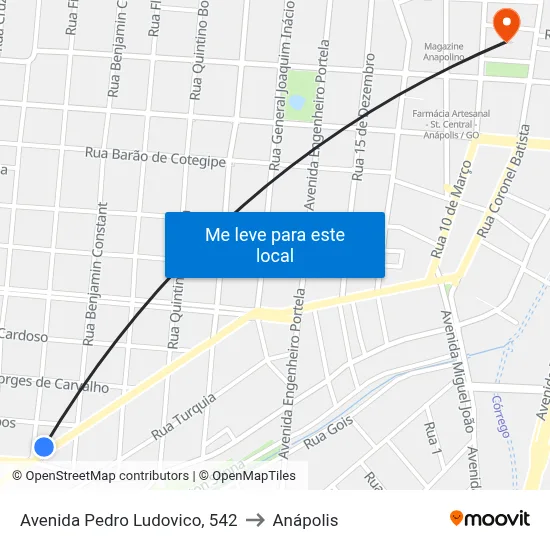 Avenida Pedro Ludovico, 542 to Anápolis map