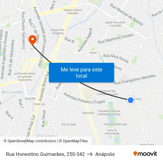 Rua Honestino Guimarães, 250-342 to Anápolis map