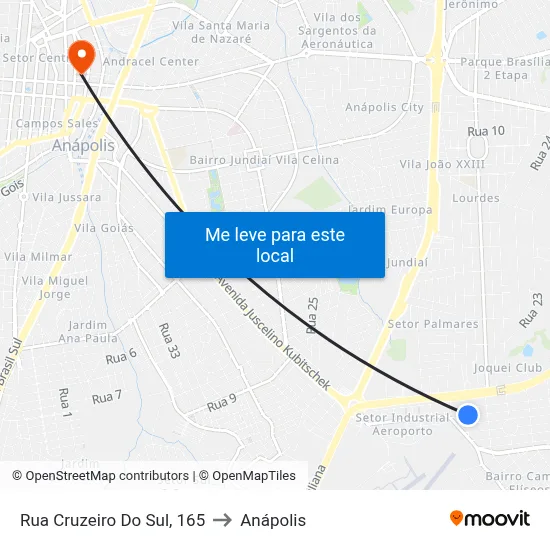 Rua Cruzeiro Do Sul, 165 to Anápolis map