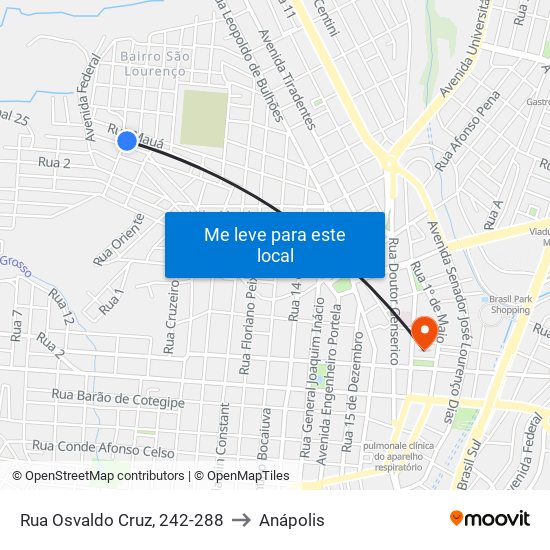 Rua Osvaldo Cruz, 242-288 to Anápolis map