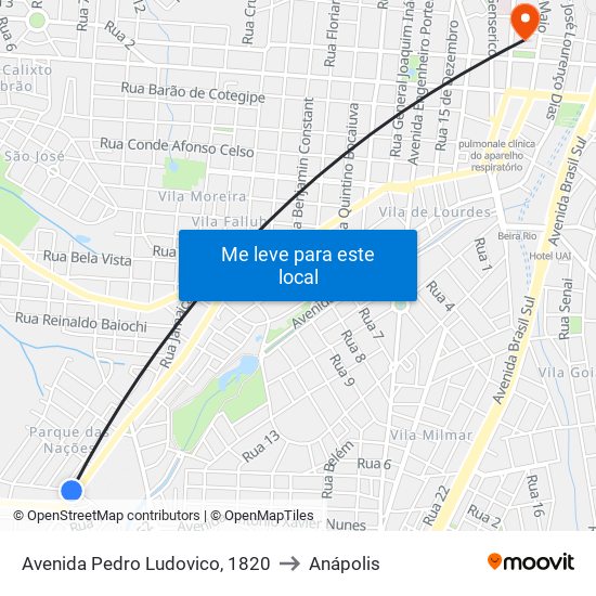 Avenida Pedro Ludovico, 1820 to Anápolis map