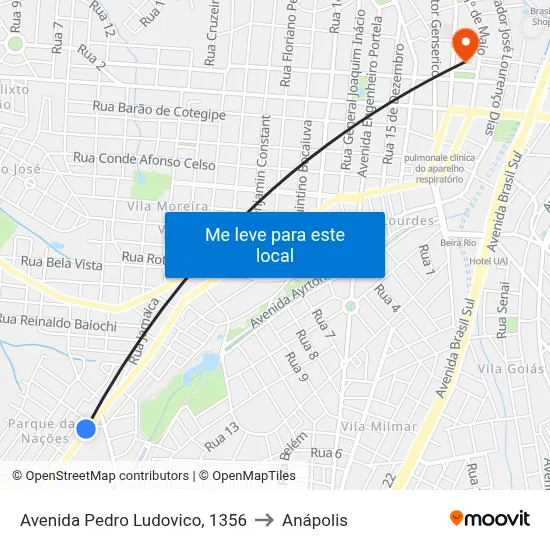 Avenida Pedro Ludovico, 1356 to Anápolis map