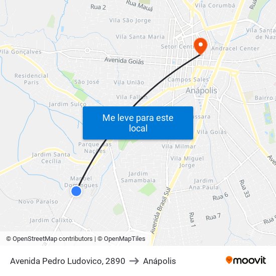Avenida Pedro Ludovico, 2890 to Anápolis map