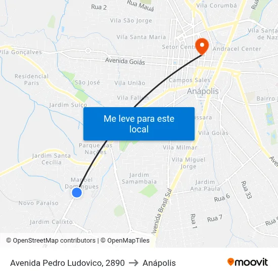 Avenida Pedro Ludovico, 2890 to Anápolis map