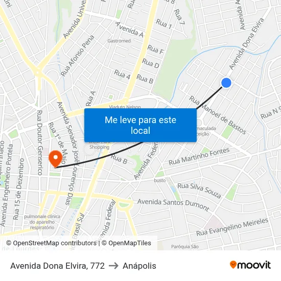 Avenida Dona Elvira, 772 to Anápolis map
