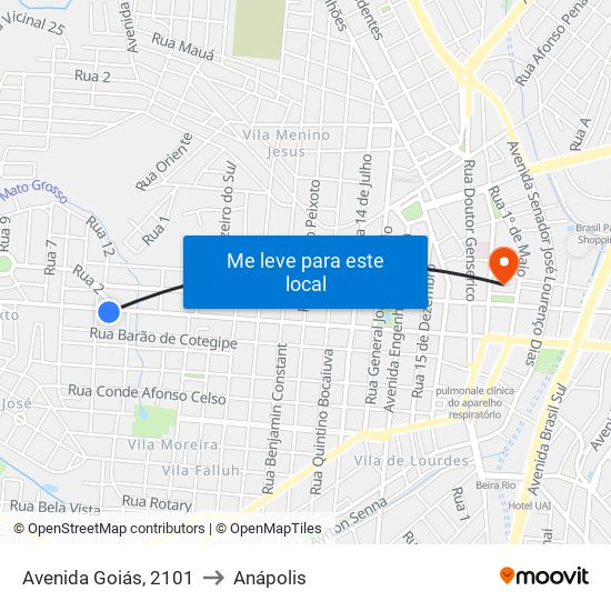 Avenida Goiás, 2101 to Anápolis map