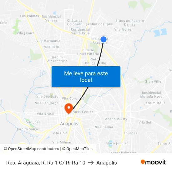 Res. Araguaia, R. Ra 1 C/ R. Ra 10 to Anápolis map