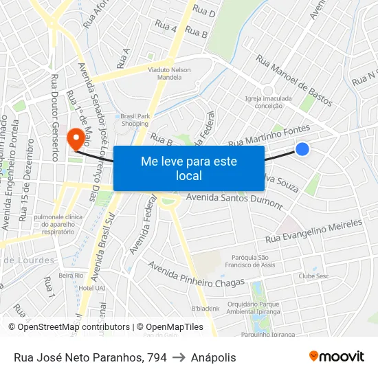 Rua José Neto Paranhos, 794 to Anápolis map