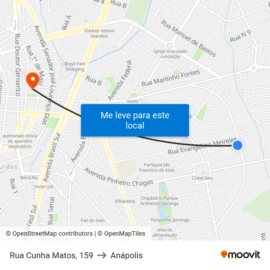 Rua Cunha Matos, 159 to Anápolis map