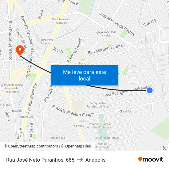 Rua José Neto Paranhos, 685 to Anápolis map