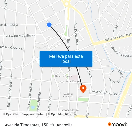 Avenida Tiradentes, 150 to Anápolis map