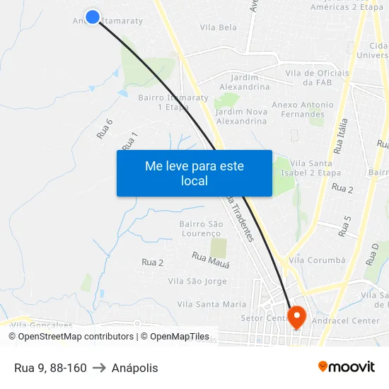 Rua 9, 88-160 to Anápolis map
