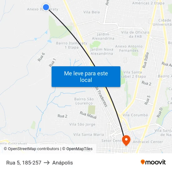 Rua 5, 185-257 to Anápolis map