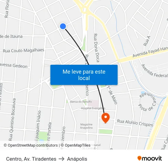 Centro, Av. Tiradentes to Anápolis map