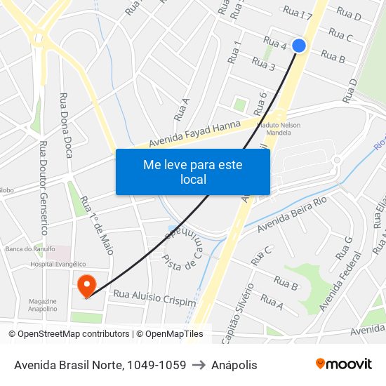 Avenida Brasil Norte, 1049-1059 to Anápolis map