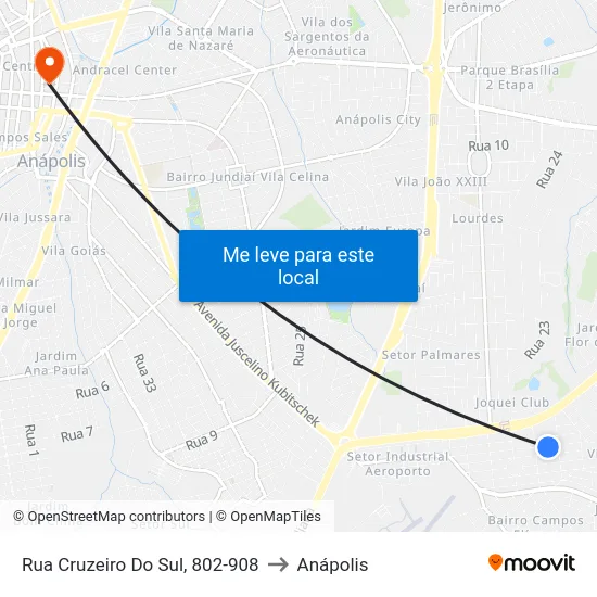 Rua Cruzeiro Do Sul, 802-908 to Anápolis map