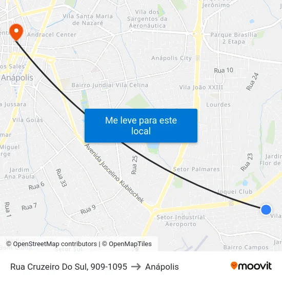Rua Cruzeiro Do Sul, 909-1095 to Anápolis map