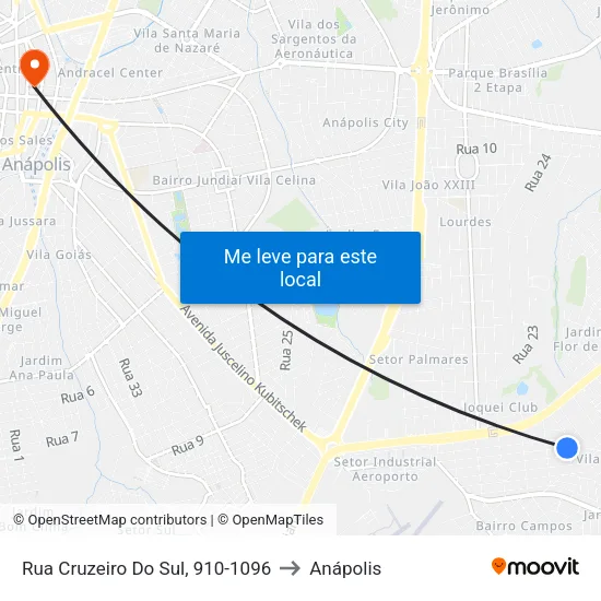 Rua Cruzeiro Do Sul, 910-1096 to Anápolis map