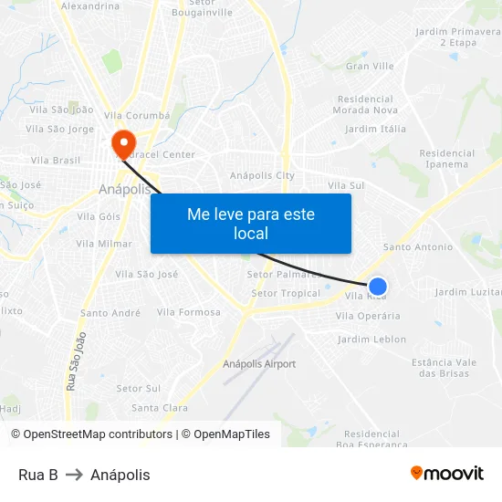 Rua B to Anápolis map