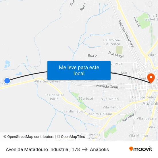 Avenida Matadouro Industrial, 178 to Anápolis map