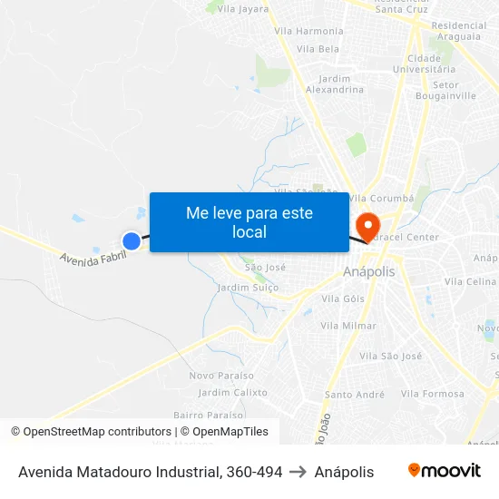Avenida Matadouro Industrial, 360-494 to Anápolis map