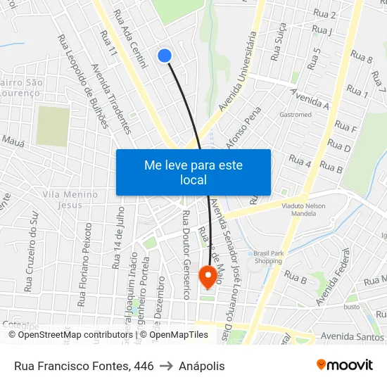 Rua Francisco Fontes, 446 to Anápolis map