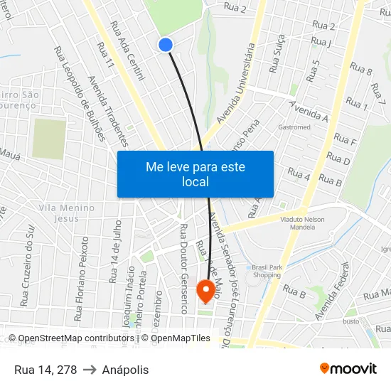 Rua 14, 278 to Anápolis map