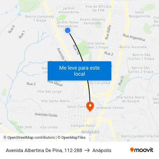 Avenida Albertina De Pina, 112-288 to Anápolis map