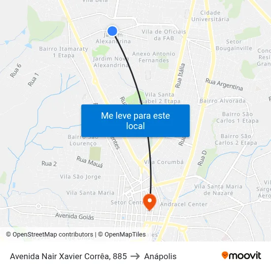 Avenida Nair Xavier Corrêa, 885 to Anápolis map