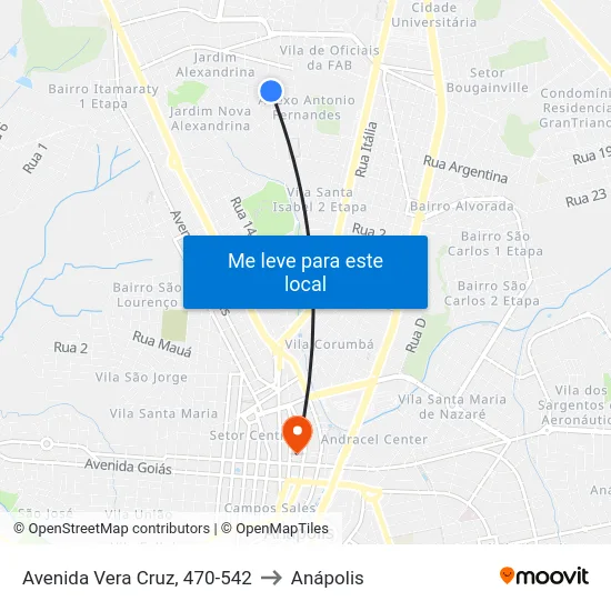 Avenida Vera Cruz, 470-542 to Anápolis map