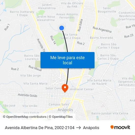 Avenida Albertina De Pina, 2002-2104 to Anápolis map