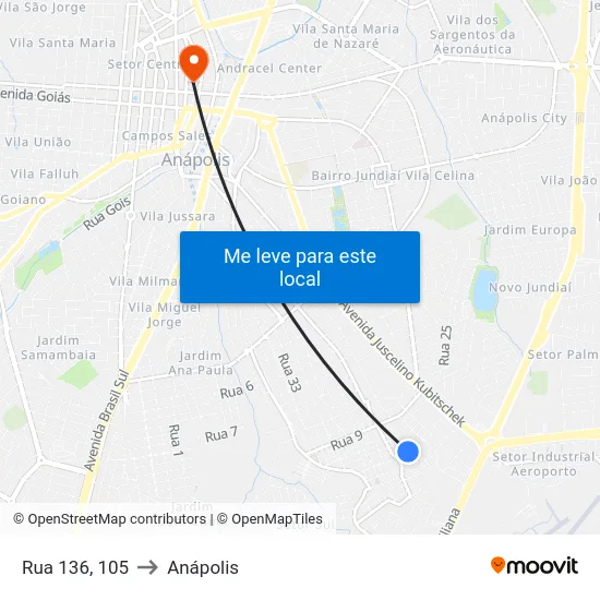 Rua 136, 105 to Anápolis map