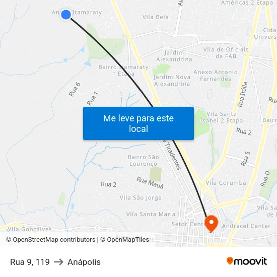 Rua 9, 119 to Anápolis map