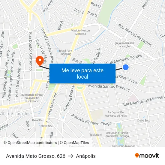 Avenida Mato Grosso, 626 to Anápolis map