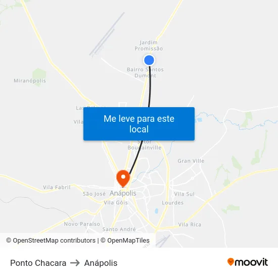 Ponto Chacara to Anápolis map