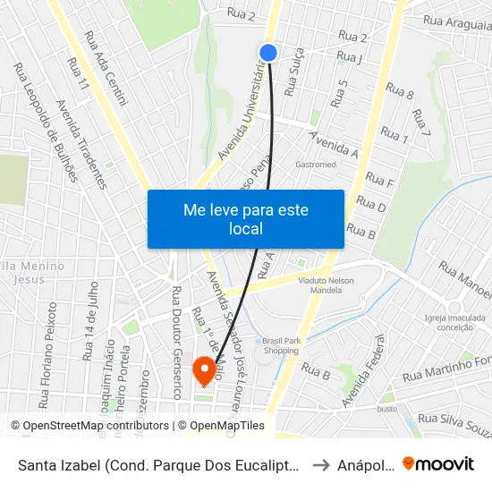 Santa Izabel (Cond. Parque Dos Eucaliptos) to Anápolis map
