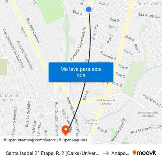 Santa Isabel 2ª Etapa, R. 2 (Caixa/Universal) to Anápolis map