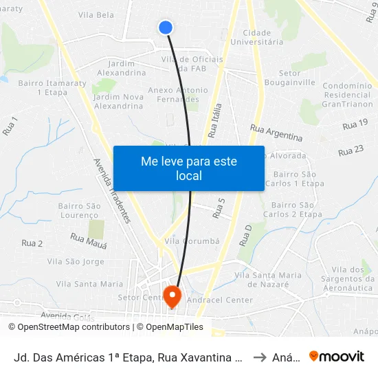 Jd. Das Américas 1ª Etapa, Rua Xavantina C/ Av. Bernardo Sayão to Anápolis map