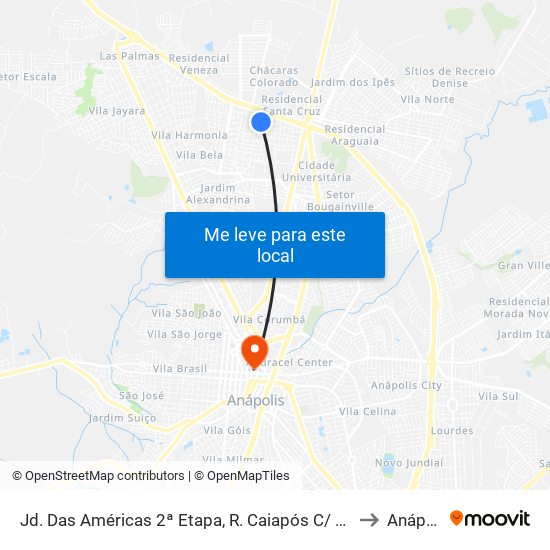 Jd. Das Américas 2ª Etapa, R. Caiapós C/ Av. Uruguai to Anápolis map