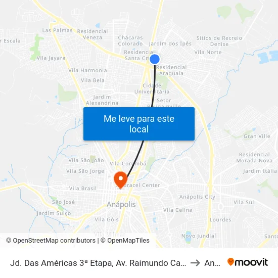 Jd. Das Américas 3ª Etapa, Av. Raimundo Carlos Costa E Silva C/ R. Cel. Barbosa to Anápolis map