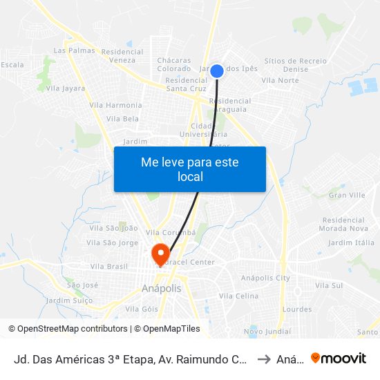 Jd. Das Américas 3ª Etapa, Av. Raimundo Carlos Costa E Silva C/ R. Ra 6 to Anápolis map