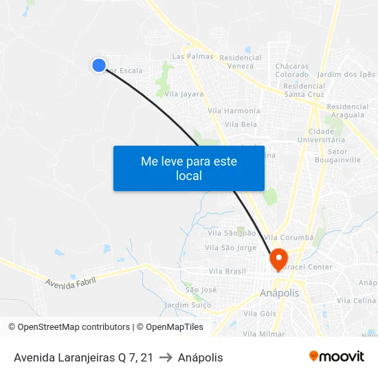 Avenida Laranjeiras Q 7, 21 to Anápolis map