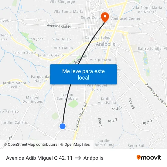 Avenida Adib Miguel Q 42, 11 to Anápolis map