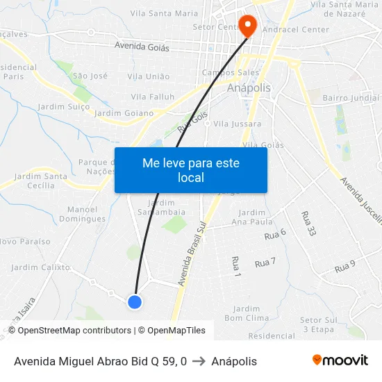 Avenida Miguel Abrao Bid Q 59, 0 to Anápolis map