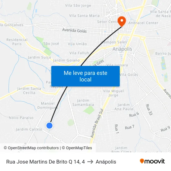 Rua Jose Martins De Brito Q 14, 4 to Anápolis map